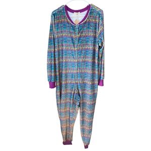 Natural‎ Life JUMP212 One Piece Pajama Jumpsuit Medium Green Purple Floral NWT